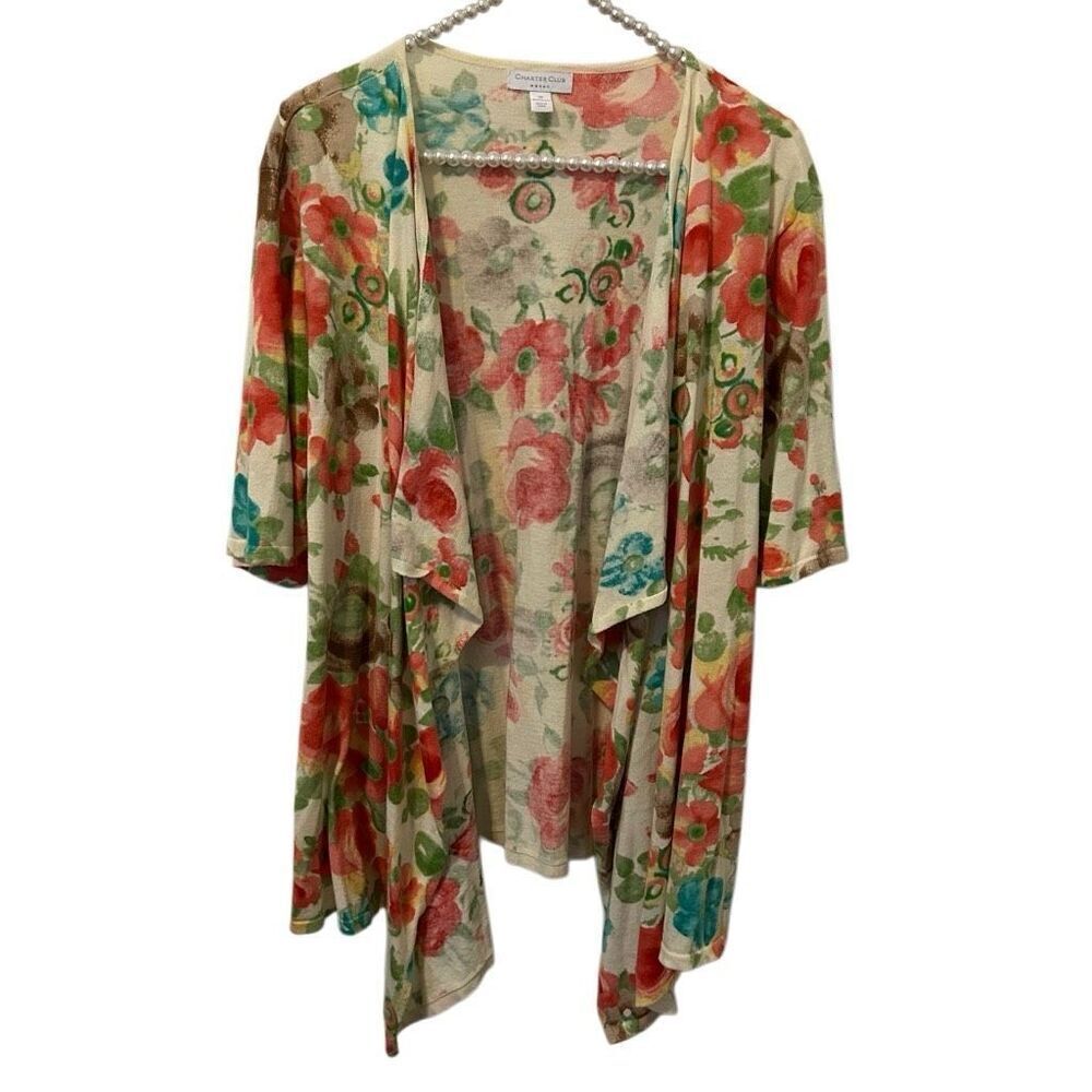 Charter Club cardigan 3X plus Womens Cream Floral Mix Boho fairy summer artsy